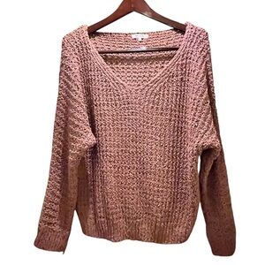 Miracle USA Mauve Textured Knit Sweater V-Neck Pullover Long Sleeve Size S/M